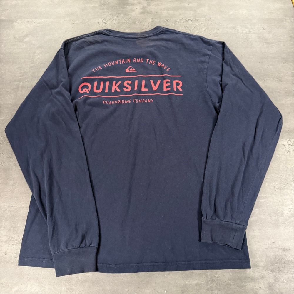 Quiksilver T-Shirt Mens Medium Regular Fit Navy Blue Graphic Long Sleeve Surf